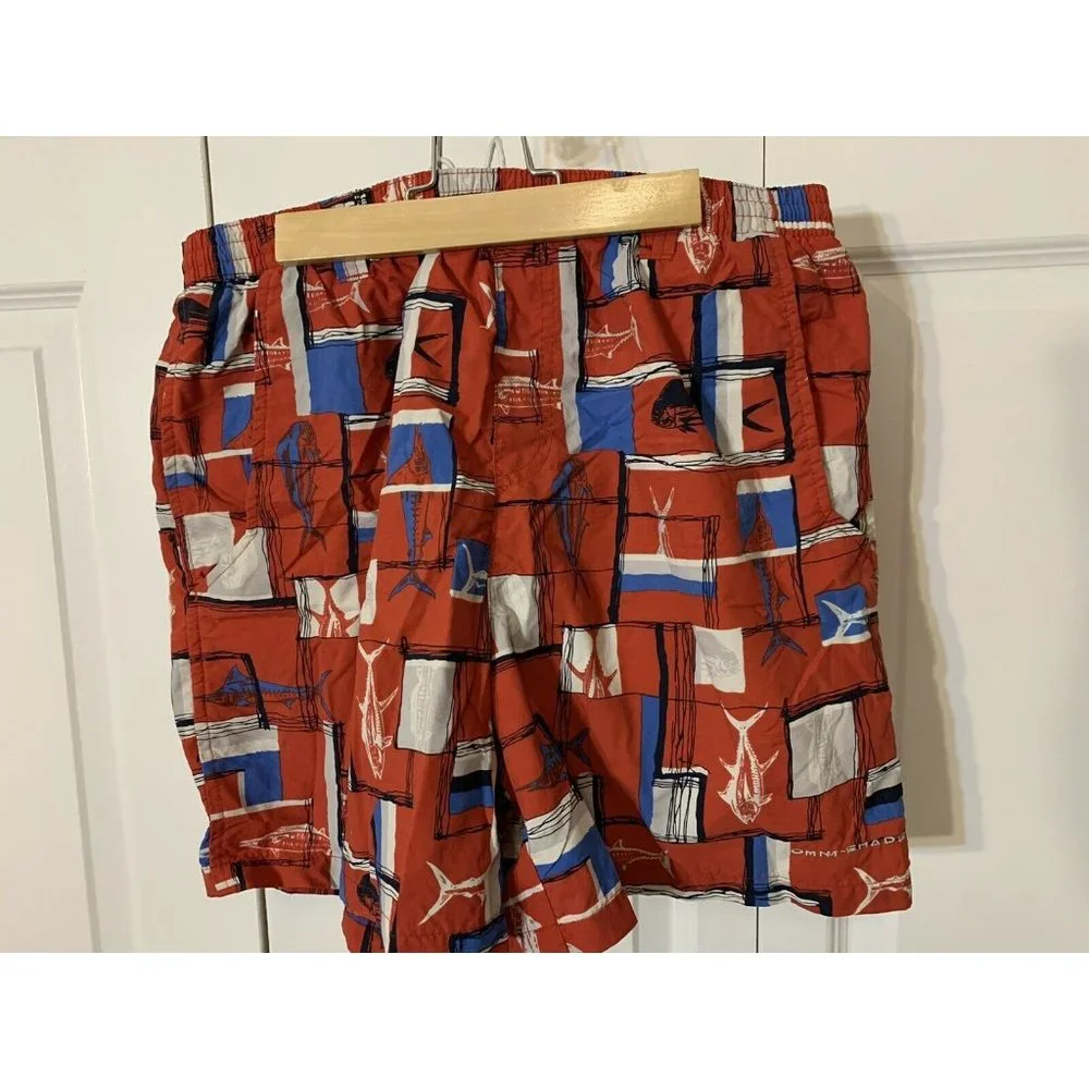 COLUMBIA PFG SWIM Shorts Size S 6 Red & White & Blue Trunks‎